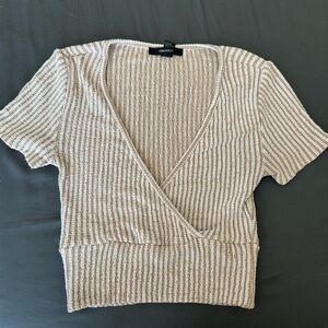 Forever 21 Tan and White Striped Crop Top